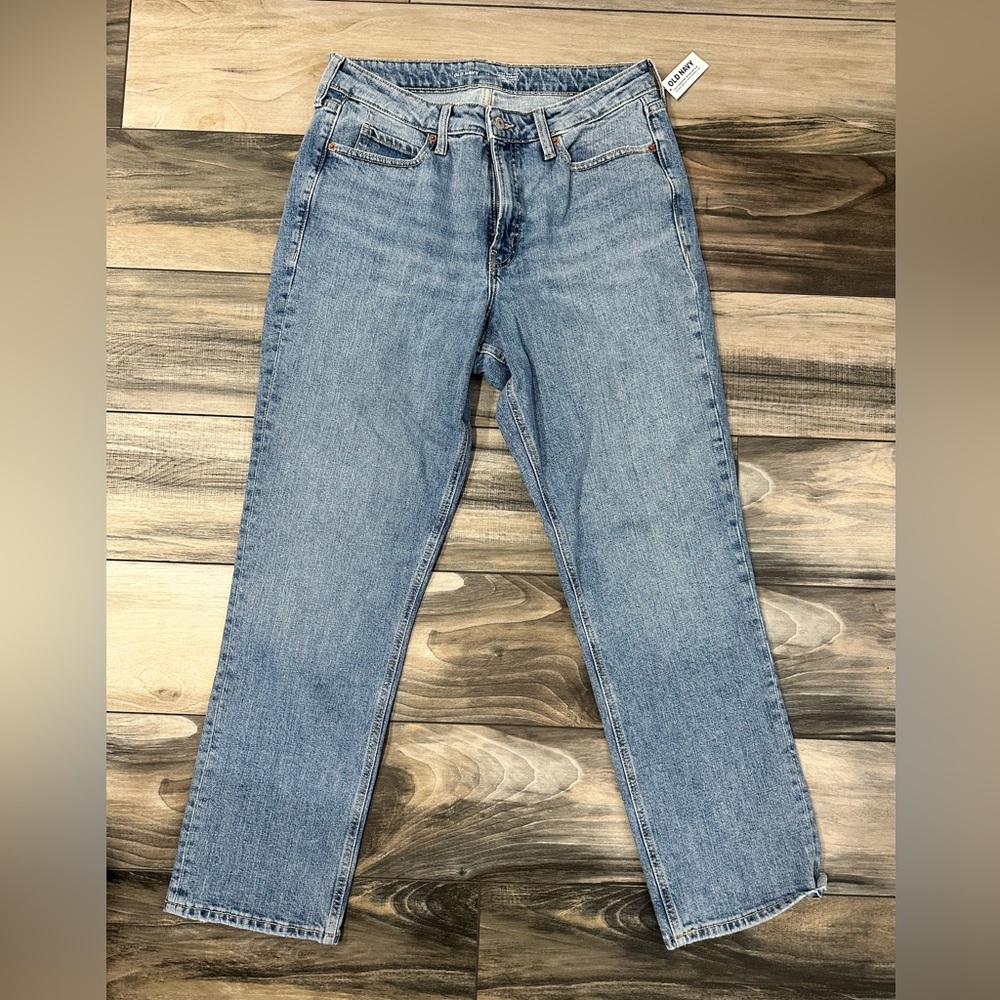 Old Navy Medium Wash Denim Jeans extra high rise straight leg